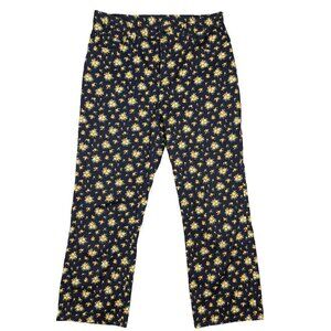 DOUBLE RL RALPH by RALPH LAUREN VTG Cotton Floral Dark Blue Capri Crop Pants 8